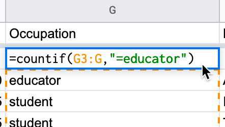 Select or enter a formula that counts responses if the entry is educator.