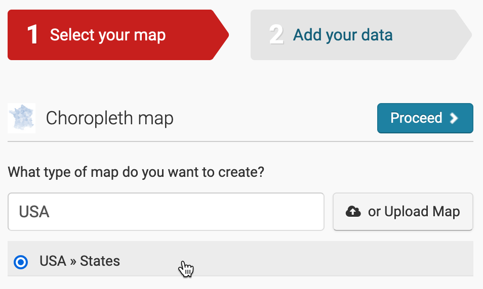 Choose USA - States for your map outline.