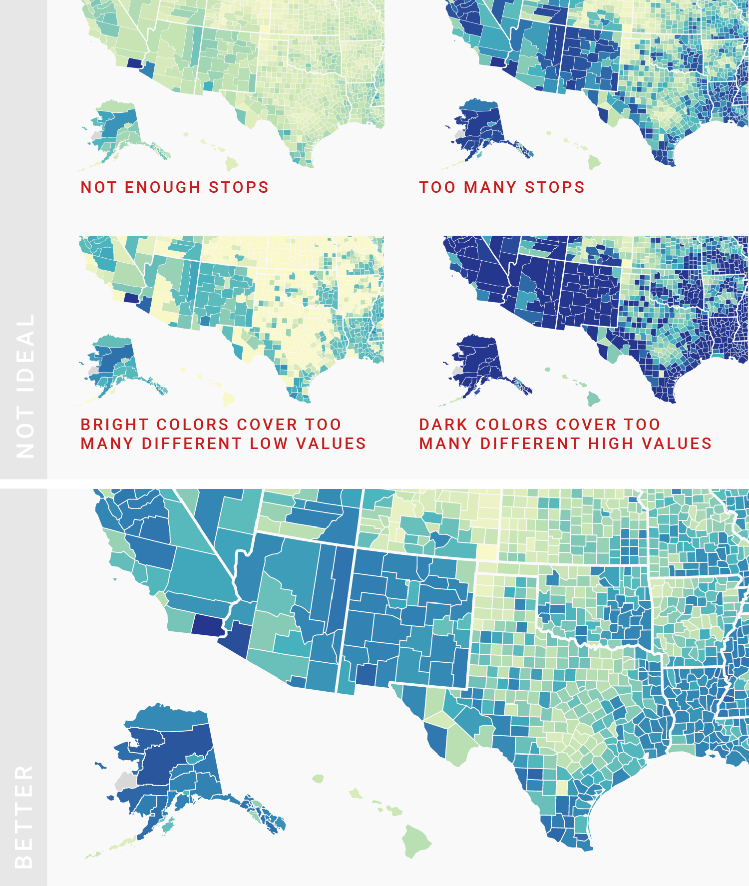 Use the full color range to show all of the differences in the data. Image by Datawrapper Academy, reprinted with permission.