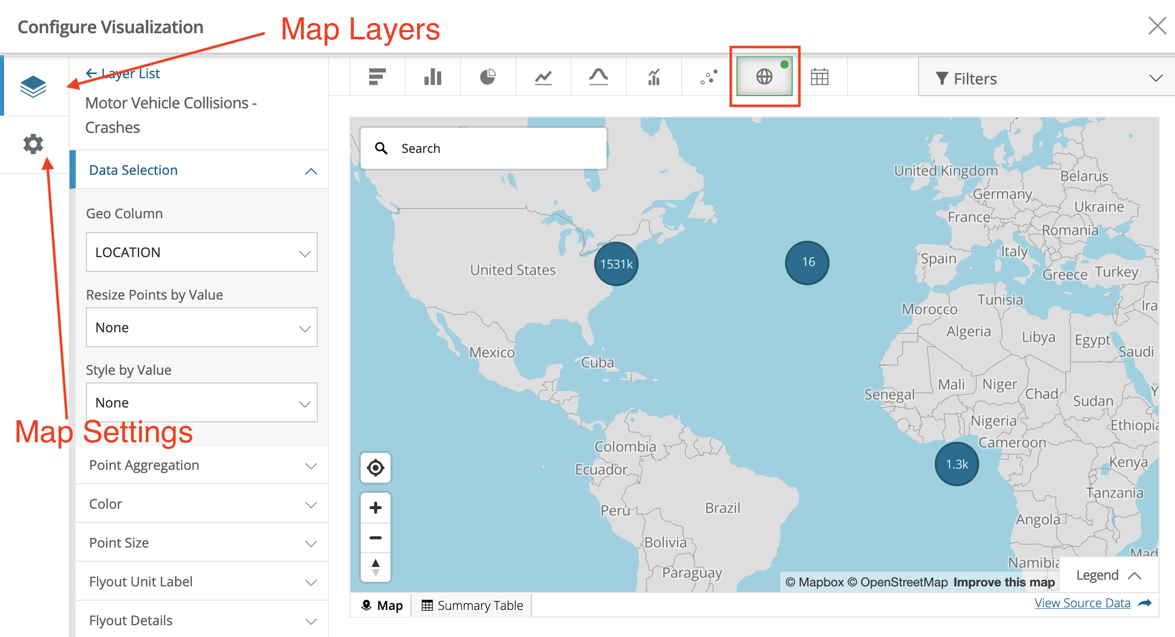 Your studio should look similar to this once you choose Map as the visualization type.