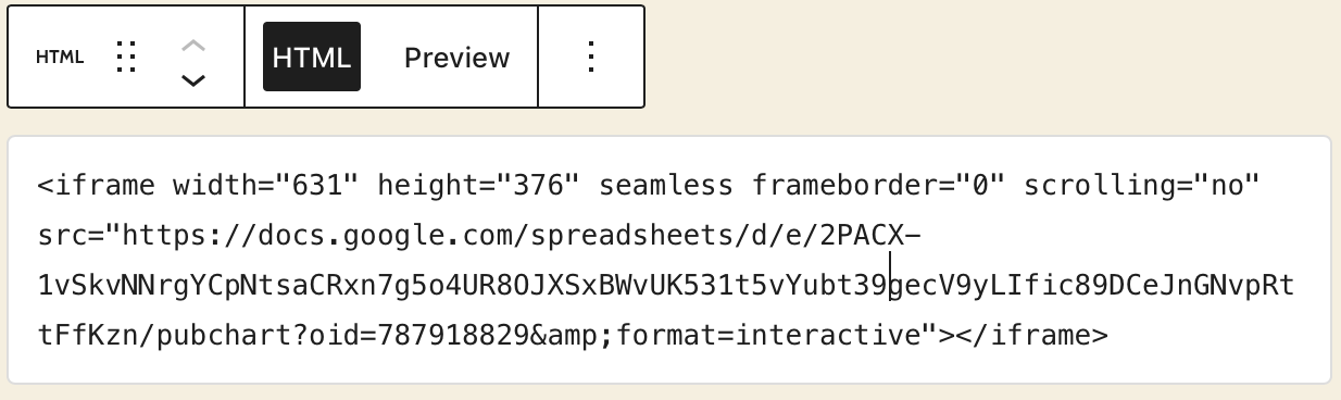 Paste an embed code or iframe into a custom HTML block.