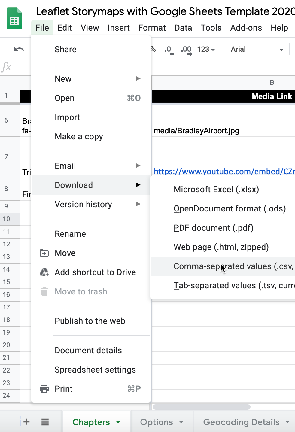 Download each Google Sheets tab as a separate CSV file.