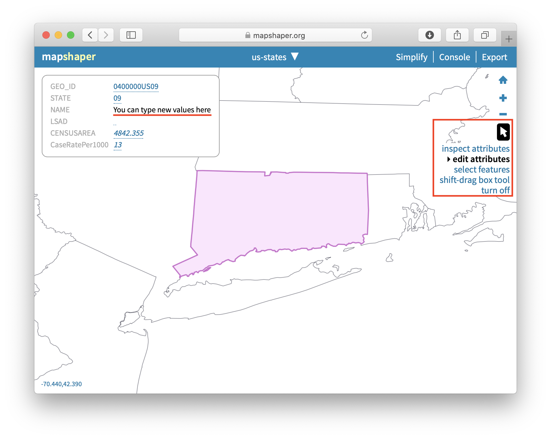 Use edit attributes tool (under Cursor tool) to edit attributes of polygons, lines, and points.