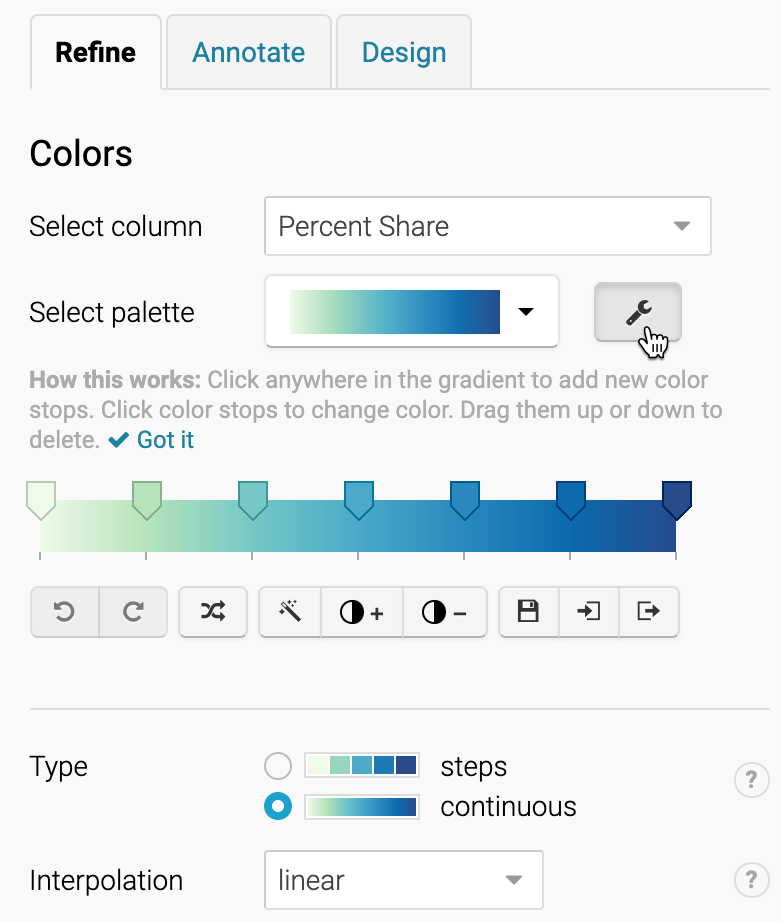 Click the wrench symbol to open the color settings.